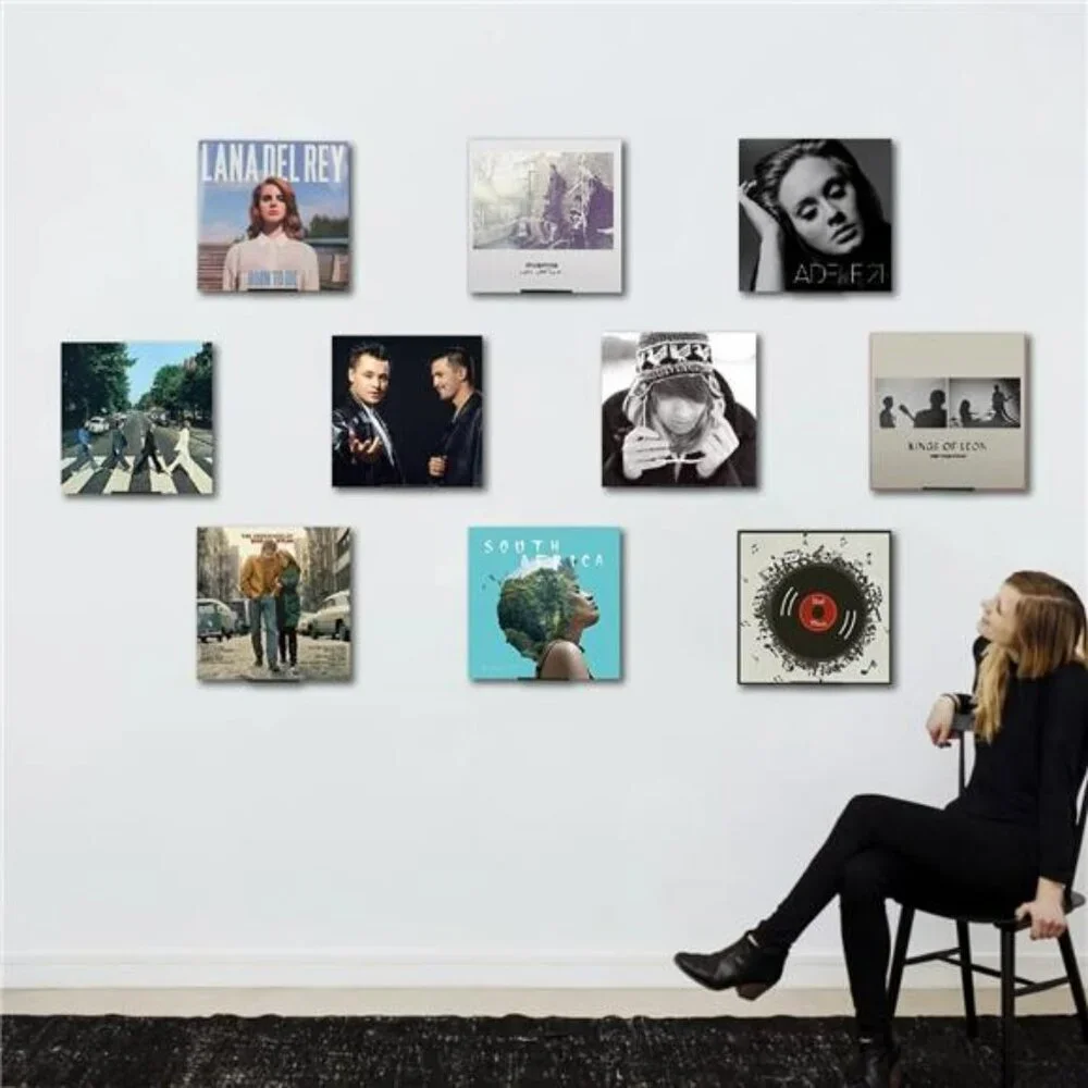 Set of 10 vinyl record wall mount shelves black metal album display storage rack